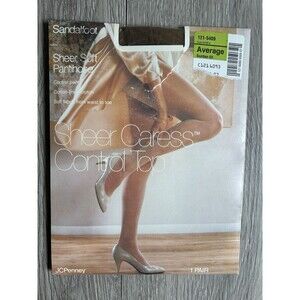 VTG JCPenney Sheer Caress Pantythose Control Top Sz Average Suntan 03 Color NOS